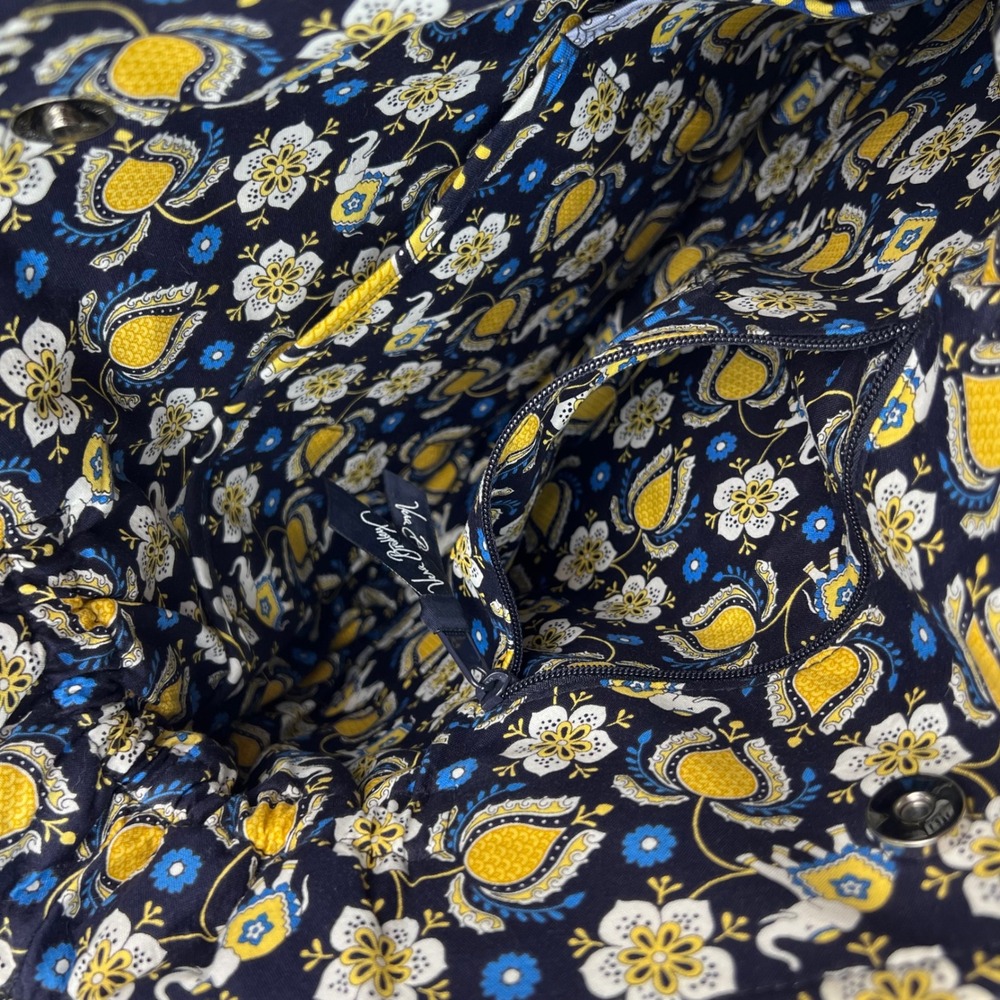 Vera Bradley Indigo Pop Quilted Cotton Tote Bag Floral Elephant Blue Yellow - Picture 5 of 5